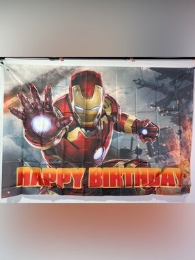 Iron Man Happy Birthday Backdrop Banner 5x3Ft.
